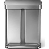 Simplehuman Rectangular Prullenbak 58 Liter Inhoud Met 2 Compartimenten Zilver
