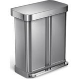 Simplehuman Rectangular Prullenbak 58 Liter Inhoud Met 2 Compartimenten Zilver