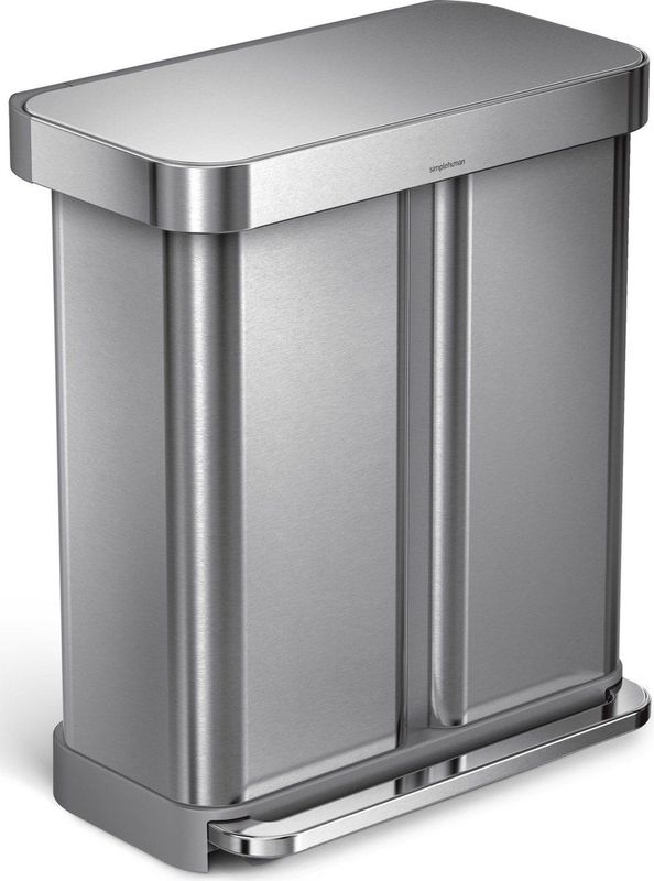Simplehuman Rectangular Prullenbak 58 Liter Inhoud Met 2 Compartimenten Zilver