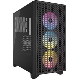 CORSAIR 3000D RGB Airflow Mid-Tower pc-behuizing – 3 x AR120 RGB-fans – GPU-ondersteuning met drie sleuven – geschikt voor 8 x 120 mm ventilatoren – high-airflow design – zwart