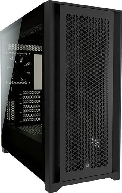 Corsair 5000D Airflow middendeur, hardglas, behuizing (frontpaneel met hoge luchtstroom, RapidRout-kabelsysteem, twee 120 mm ventilatoren inclusief, moer met ventilatorhouders) zwart