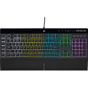 Corsair 15666435 K55 RGB Pro Gaming Toetsenbord (Qwerty US, RGB-verlichting, Macro toetsen, IP42 stof- en waterbestendig, afneembare polssteun, meadia- & volume toesten),Zwart