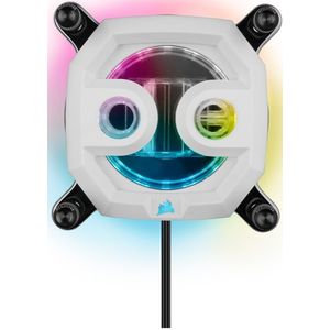 CORSAIR Hydro X Series XC7 RGB PRO CPU Water Block - Intel® LGA 1700, 1200, 115X - AMD-socket AM4 - Vernikkelde koperen koelplaat - Wit - Meer dan 110 micro-koelvinnen - 16 heldere RGB-leds