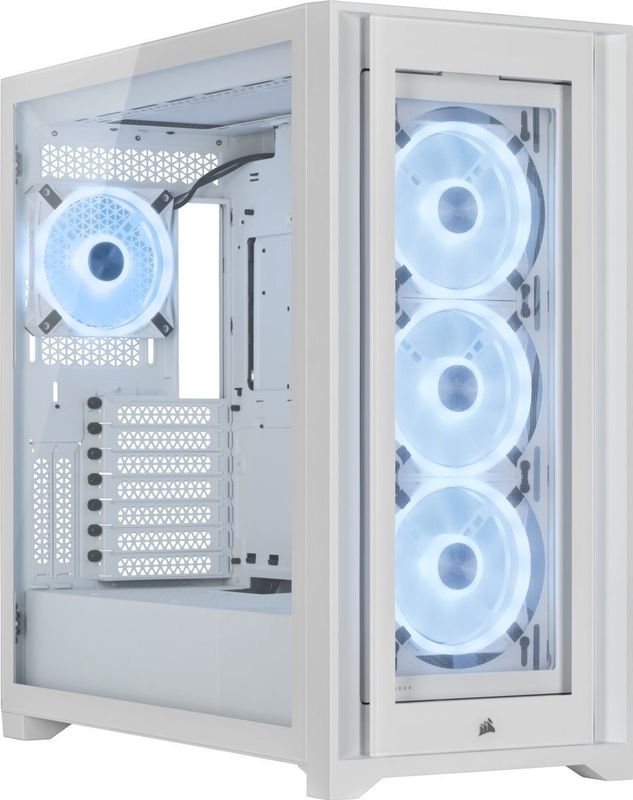 Corsair CC-9011233-WW iCUE 5000X RGB QL Editie Mid-Tower Behuizing (Vier CORSAIR QL120 RGB-Fans, Inclusief CORSAIR iCUE Lighting Node CORE, Eenvoudig Kabelbeheer, In Totaal 136 RGB-LEDs) Wit