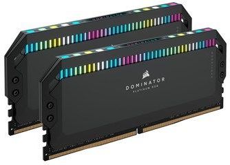 Corsair DOMINATOR PLATINUM RGB DDR5 64GB (2x32GB) 5200MHz C40 Desktop-Arbeitsspeicher (Onboard Spanningsregeling, Gepatenteerde CORSAIR DHX-Koeling, 12 Ultra-Heldere CAPELLIX RGB LED's) Zwart