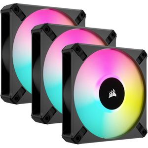 Corsair iCUE AF120 RGB ELITE 120 mm PWM-set met drie ventilatoren – acht RGB-leds per ventilator – AirGuide-technologie – Fluid Dynamic lager – iCUE Lighting Node Core controller inbegrepen – zwart