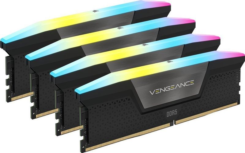 Corsair VENGEANCE RGB DDR5 64GB (4x16GB) 6600MHz C32 Intel Optimierter Arbeitsspeicher (Dynamische Tienzonige RGB-Verlichting, Aangepaste XMP 3.0-Profielen, Strakke Reactietijden) Zwart