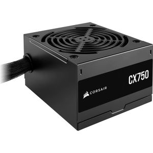 CORSAIR CX750 ATX 750W voeding, gecertificeerd 80 Plus brons, geluidsarm, ommantelde kabels, niet modulair, EU, zwart