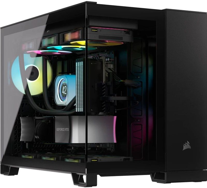 CORSAIR - 2500D AIRFLOW - PC-Behuizing - Zwart - Gehard Glas, mATX, Dubbele Kamer, Compatibel met Omgekeerde Aansluiting