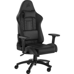 Corsair TC100 Relaxed gamingstoel, Leatherette, geïnspireerd op de races, lendenkussen, afneembaar nekkussen van visco-elastisch schuim, verstelbare armleuningen, zwart