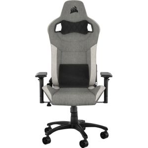 Corsair T3 RUSH Fabric (2023) Gamingstoel, geïnspireerd op motorsporten, zachte stoffen bekleding, afneembaar nekkussen en lendensteun met traagschuim, grijs en wit