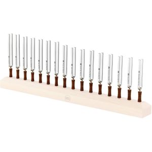 Sonic Energy Planetary Tuning Forks – 16-delige stemvork set met houten standaard – voor meditatie en therapie – vernikkeld staal (TF-SET-16)