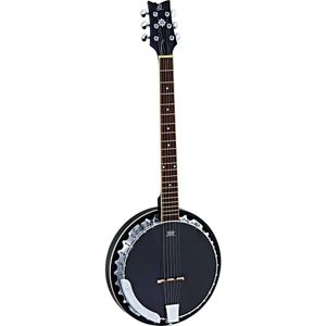 Ortega Raven Serie Banjo (6-snaren, pickup, volumeregelaar, luxe gigbag) zwart, OBJE350/6-SBK