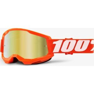 100% Strata 2 Motocross Enduro MTB Cross Bril met Spiegel Lens - Oranje / Wit