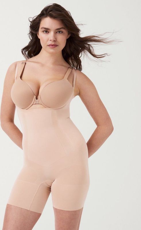 Oncore Open Bust Mid Tigh Bodysuit | Soft Nude