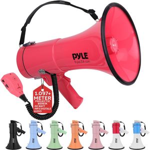 Pyle Megafoon - Toeter- Draagbare Luidspreker- Luidsprekerhoorn - Werkt op Batterijen - 20 Watt - Microfoon- PA Geluid-Opvouwbare Handgreep voor Cheerleading en Politie Gebruik-Roze