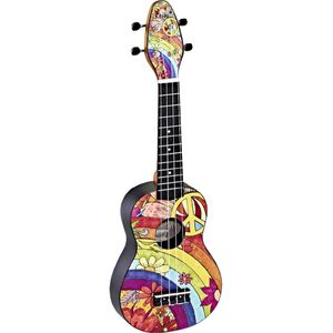 Ortega Keiki Guitars K2 kleurrijke sopraanukelele - K2 - starterset met tuner, riem, 5 middelgrote plectrums en tas met trekkoord - Peace '68 (K2-68)