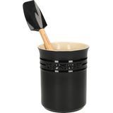 Le Creuset Voorraadpot van aardewerk met houten deksel, aardewerk, 1,1 liter, 14 cm, Ebbenzwart
