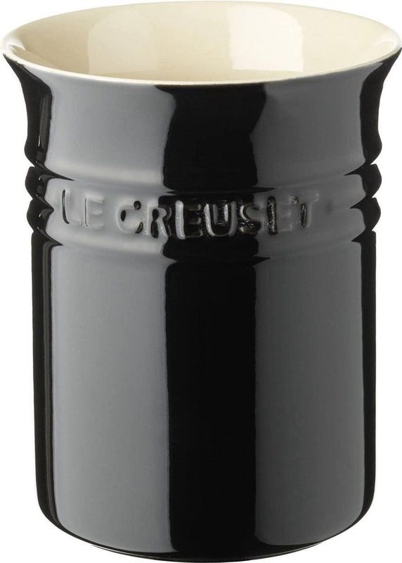 Le Creuset Voorraadpot van aardewerk met houten deksel, aardewerk, 1,1 liter, 14 cm, Ebbenzwart