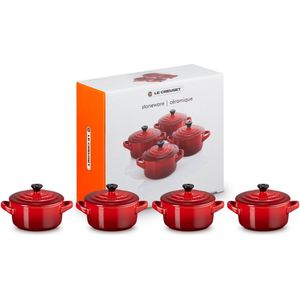 Le Creuset - Mini-Braadpannen - Kersenrood - Aardewerk - Set van 4