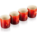 Le Creuset - Mokken - Kersenkleur - Steengoed - Set van 4 - Inhoud 350 ml