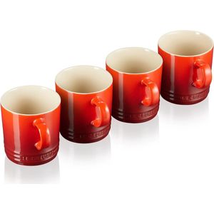 Le Creuset - Mokken - Kersenkleur - Steengoed - Set van 4 - Inhoud 350 ml