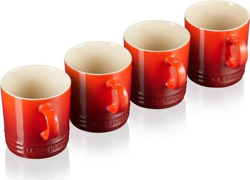 Le Creuset - Mokken - Kersenkleur - Steengoed - Set van 4 - Inhoud 350 ml