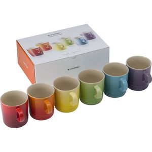 Le Creuset Set van 6 Keramische Mokken - Regenboog - Inhoud 350 ml
