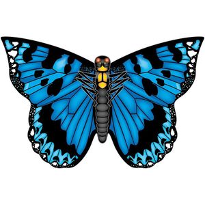 Vlieger vlinder - blauw - 71 cm breed/wijd - nylon
