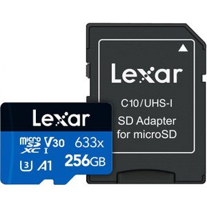 Lexar Krachtige 633x microSDXC UHS-I U3 (microSDXC, 256 GB, U3, UHS-I), Geheugenkaart, Blauw, Zwart