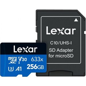 Lexar SDMI High-Performance 633X Micro SD-kaart, 256 GB Capaciteit Meerkleurig