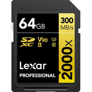 Lexar Professional 2000x (SDXC, 64 GB, U3, UHS-II), Geheugenkaart, Goud, Zwart
