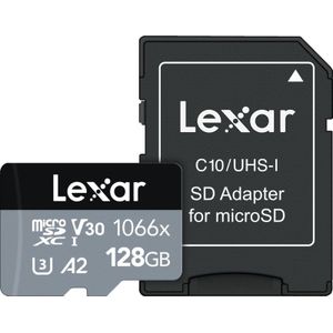 Lexar Professional (microSDXC, 128 GB, U3, UHS-I), Geheugenkaart, Zilver, Zwart