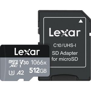Lexar Professional (microSDXC, 512 GB, U3, UHS-I), Geheugenkaart, Zilver
