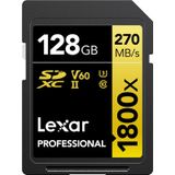 Lexar SDXC Professional 128 GB 1800x UHS-II GOLD-serie, klasse 10, U3, V60 voor 4K video-opname, zwart