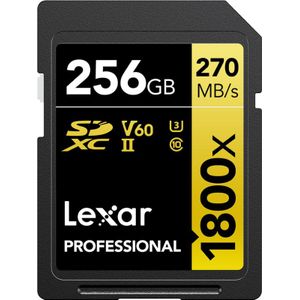 Lexar geheugenkaart SDXC 256GB Professional 1800x UHS-II U3 V60 (SDXC, 256 GB, U3, UHS-II), Geheugenkaart