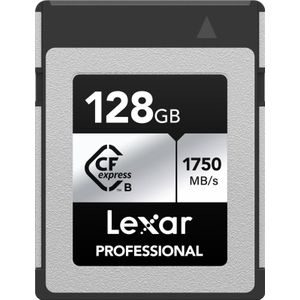 Lexar CFexpress Professional 128 GB, type B, 1000 MB/s voor het opnemen van 4K-video's, zilveren serie, grijs