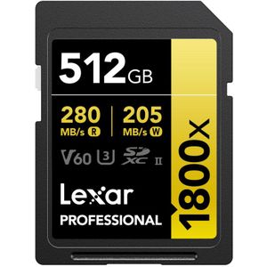 Lexar 1800x SDXC 512GB C10 U3 V60 Professional geheugenkaart