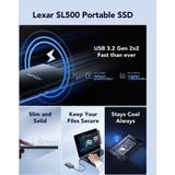 Lexar - SL500 - Portable SSD - Zwart - Aluminium - 2000MB/s Leessnelheid