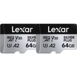 Lexar - Silver Plus - Micro SD Kaart - 64GB - MicroSDXC UHS-I - A2 - U3 - V30