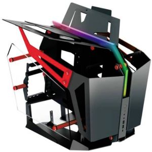 FSP Gaming/Streaming Case ETAX/ATX/Mini- ITX, Dual-System, Open Frame PC Computer met 2 Gehard Glas Panelen, Aluminium Case, ARGB Center Light Bar (CMT710R)
