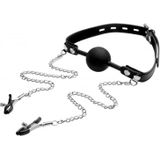 Strict Silicone Ball Gag mondknevel met tepelklemmen