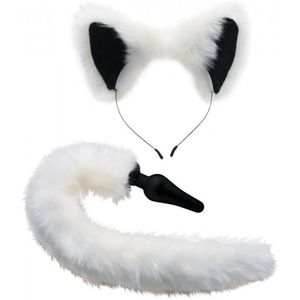 TAILZ - vosstaart anaalplug en hoofdband (zwart-wit)