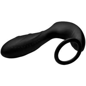Silicone Prostate Vibrator and Strap with Remote Control - Black