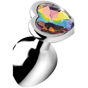 Rainbow Prism Heart Anal Plug - Medium - Silver