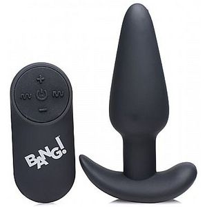 21X Vibrating Silicone Butt Plug with Remote Control - Black