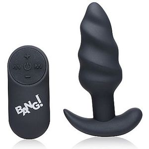 21X Vibrating Silicone Swirl Butt Plug with Remote - Black