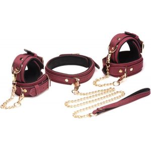 6-delige BDSM Suede Boeienset Met Collar En Riem - Bordeaux