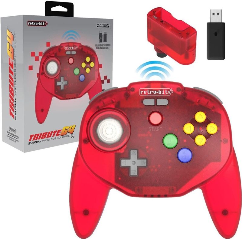 Retro-Bit - Tribute 64 - Controller - Rood - 2.4GHz