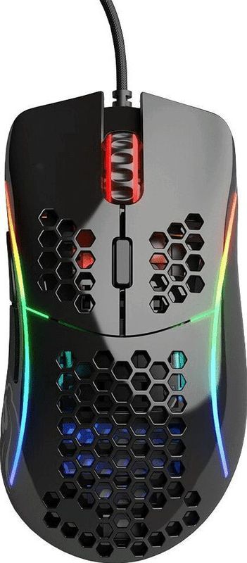Glorious Gaming Model D Gaming-muis, bekabeld, 68 g, honingraat, RGB, Pixart 3360-sensor, Omron-schakelaars, PTFE-poten, 6 toetsen, glanzend zwart